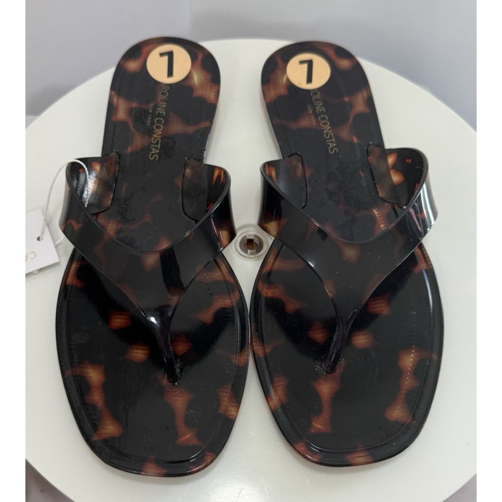 Caroline Constas New Summer Resort Beach Flat Jelly Thong Sandal Tortoise 7